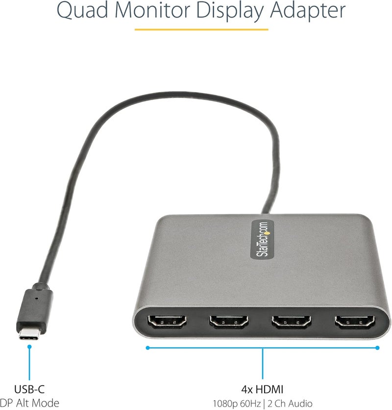 Star Tech .com USB C to Quad HDMI Adapter, USB-C to 4x HDMI Monitor Converter for Windows, TAA (no support for macOS/ChromeOS/Linux) - Image 2